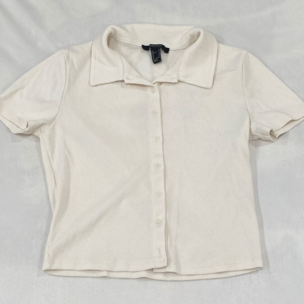 White Button Down Collared Top